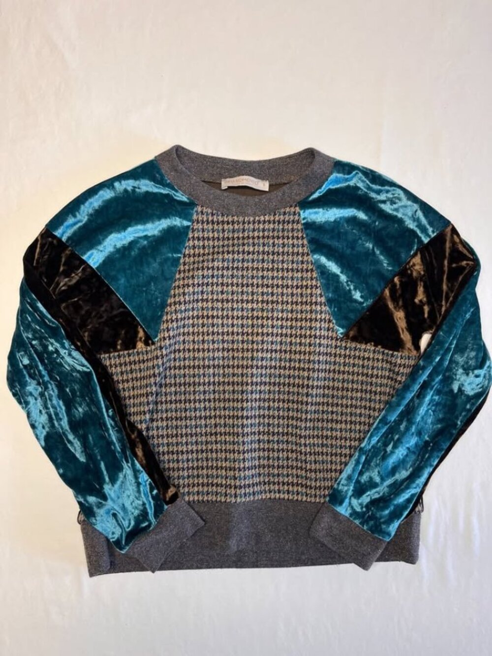 Rinascimento Italian Velvet Houndstooth Patchwork Sweater - Size S